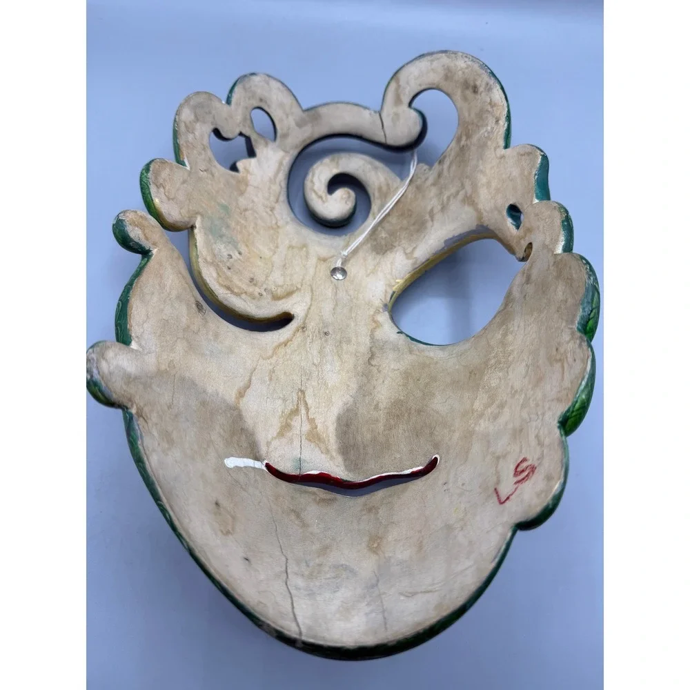 Balinese Batik Wood Mask Green Scale Hand Painted Bali Indonesia Folk Art 11.5in